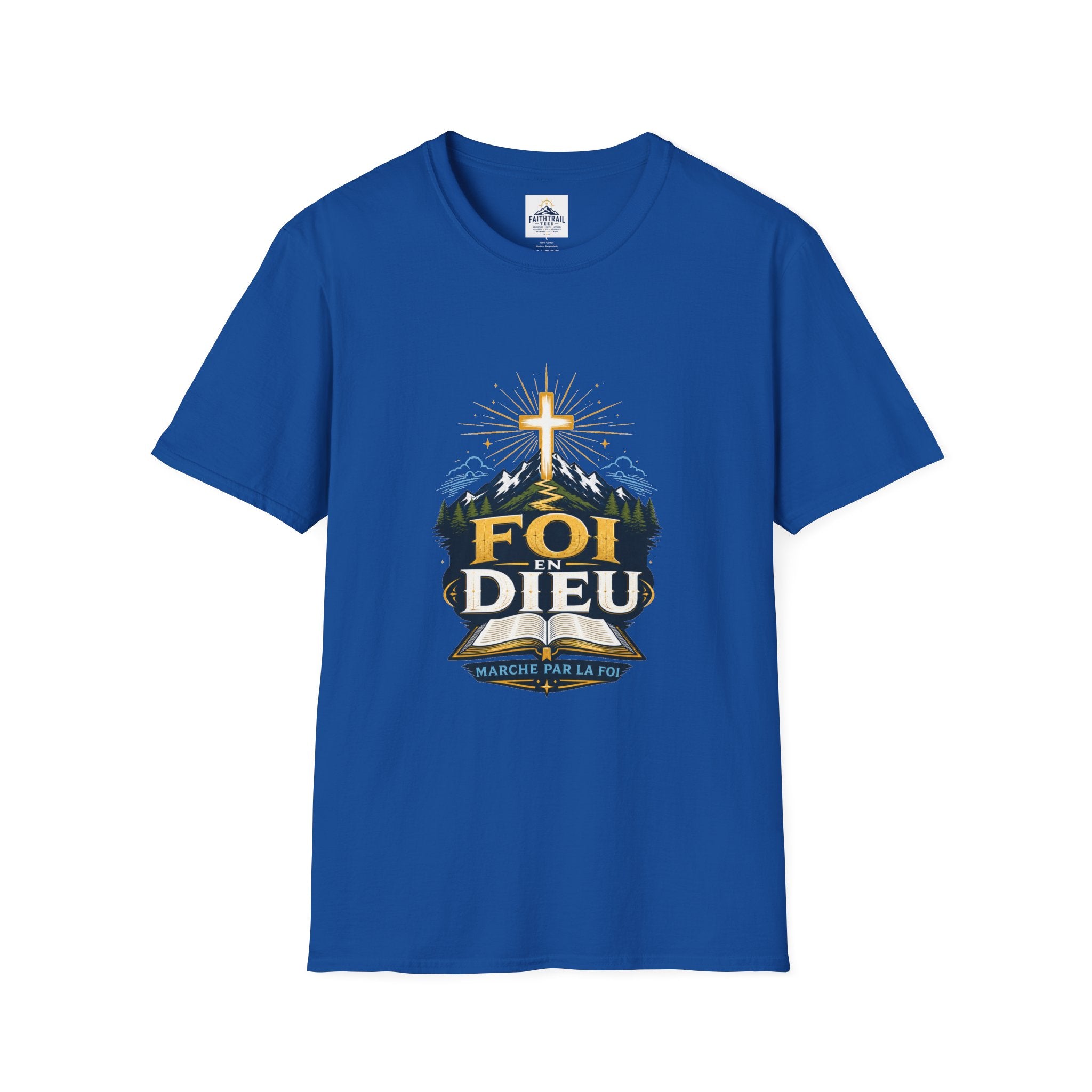 Faith Mountain T‑Shirt — "Foi Dieu" Cross Christian Tee