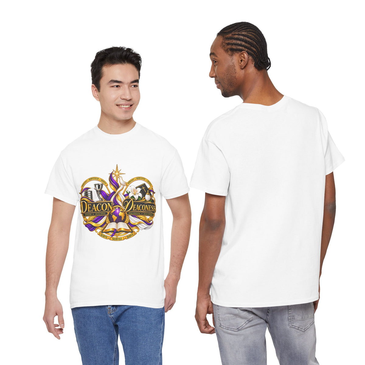 Deacon & Deaconess Heart Logo T-Shirt — Church Ministry Tee (Purple & Gold)