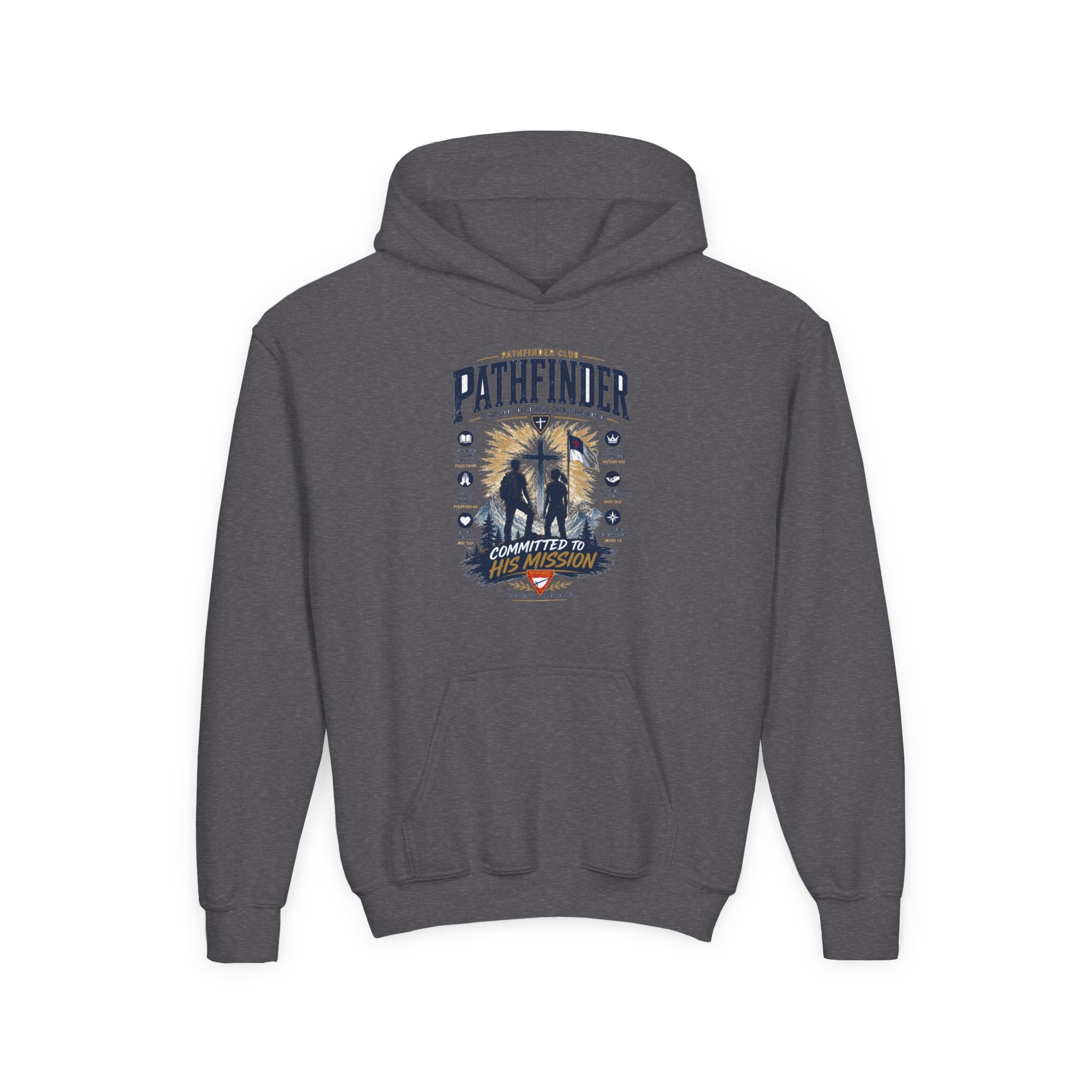 Pathfinder Cross Silhouette youth hoodie | Christian scout adventure design