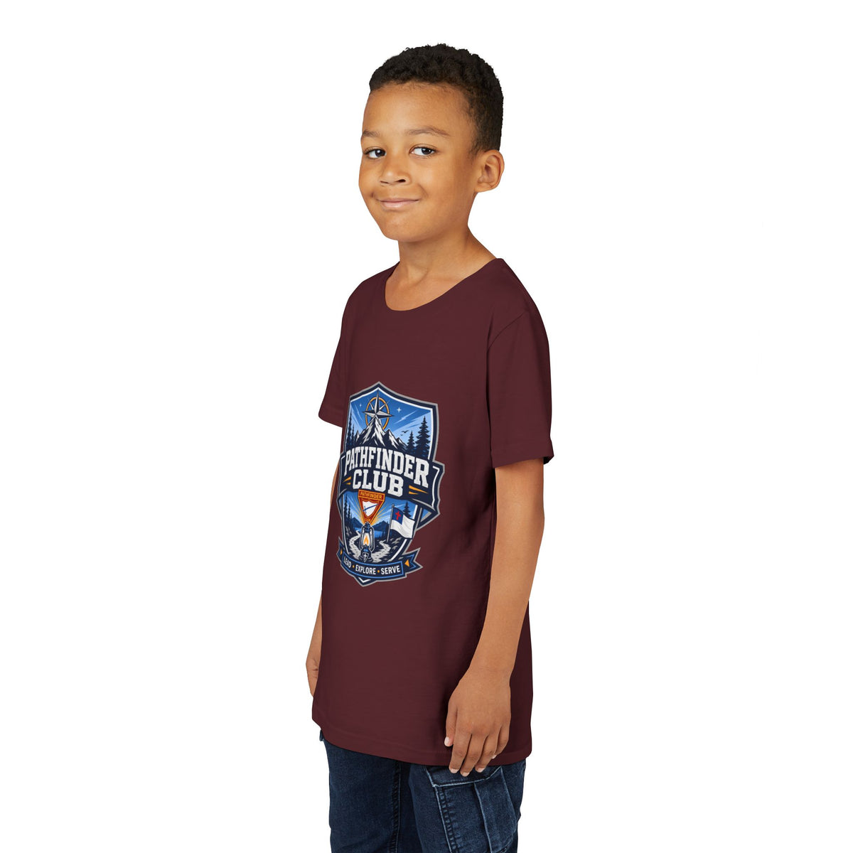 Conquistadores Camiseta para jóvenes | Camping Compass, Fogata, Pinos