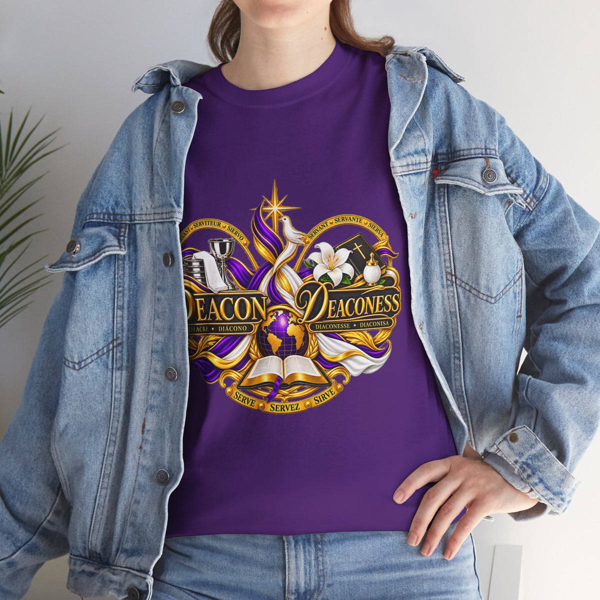 Deacon & Deaconess Heart Logo T-Shirt — Church Ministry Tee (Purple & Gold)