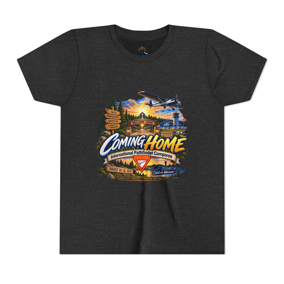 International Pathfinder Camporee - Stand Strong - Osh Kosh T-Shirt/Youth Tee — "Coming Home"