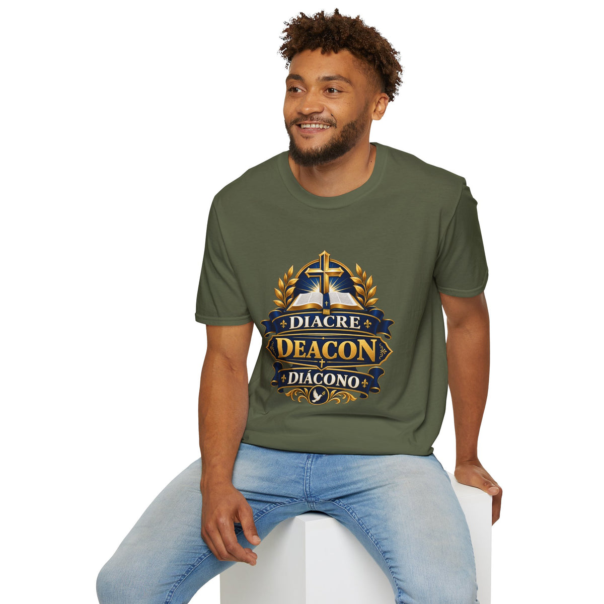 Deacon Faith T-Shirt — 'Diacre' Church Cross & Bible Emblem