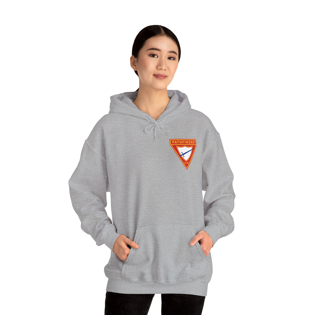 Pathfinder Club Hoodie — Vintage Triangle Patch Logo Hooded Sweatshirt