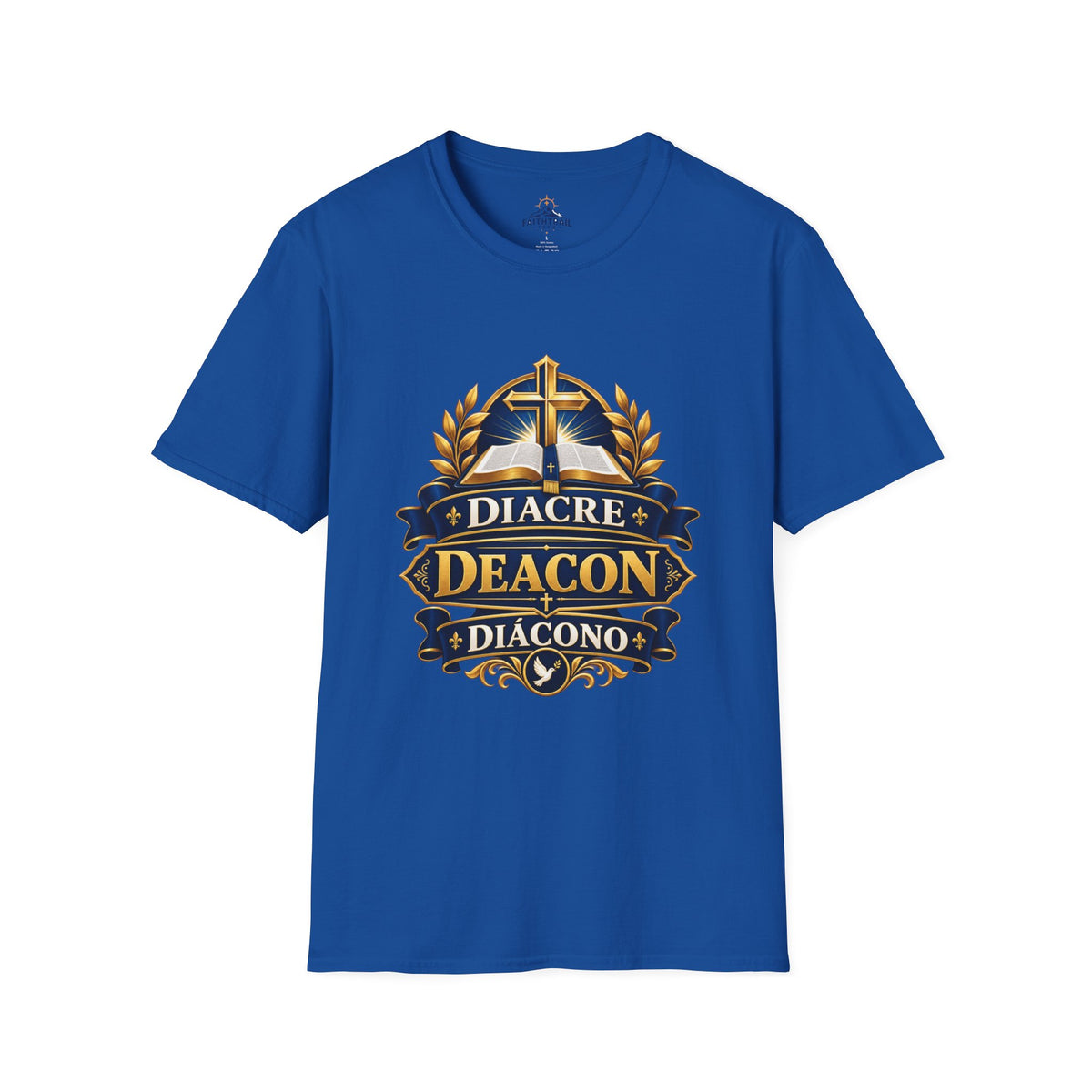 Deacon Faith T-Shirt — 'Diacre' Church Cross & Bible Emblem