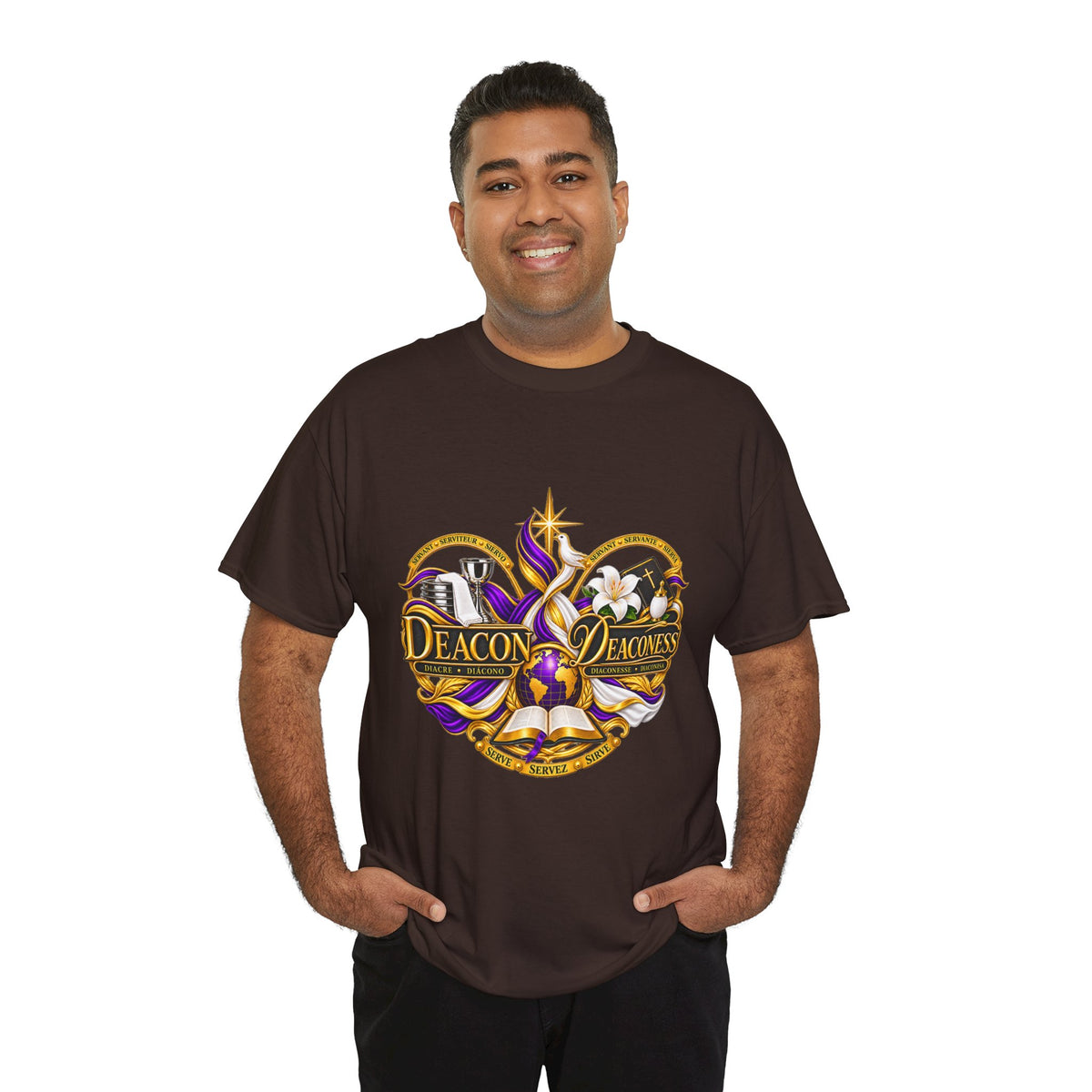 Deacon & Deaconess Heart Logo T-Shirt — Church Ministry Tee (Purple & Gold)