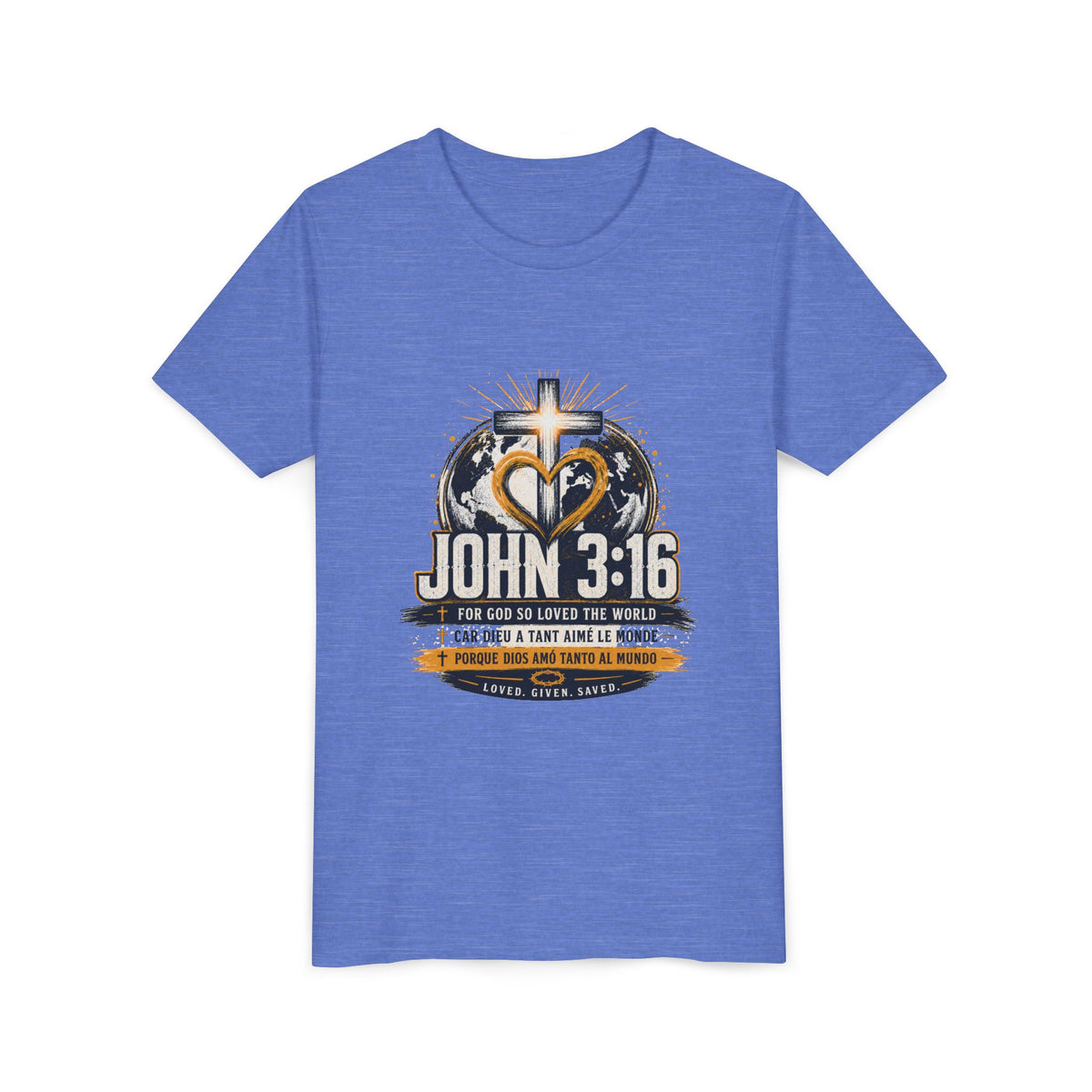 T-shirt pour jeune Jean 3:16 — T-shirt d'inspiration chrétienne pour enfants avec motif croix et globe