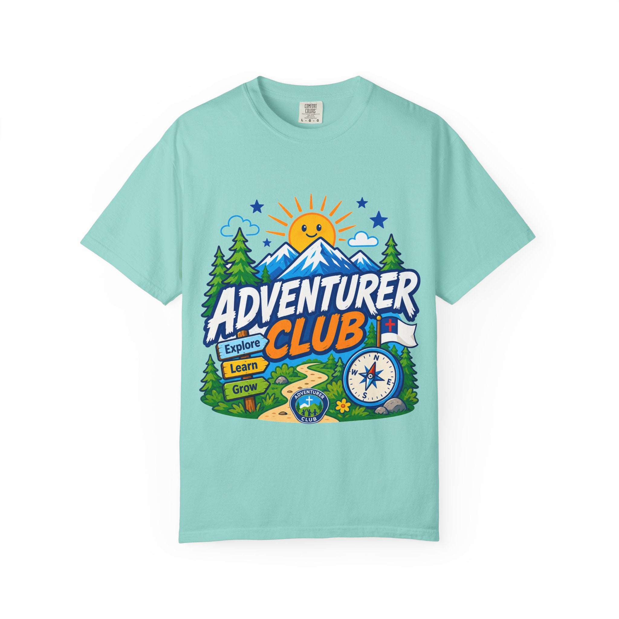 Adventurer Club Adult Unisex T-shirt | Camping Adventure Badge Graphic