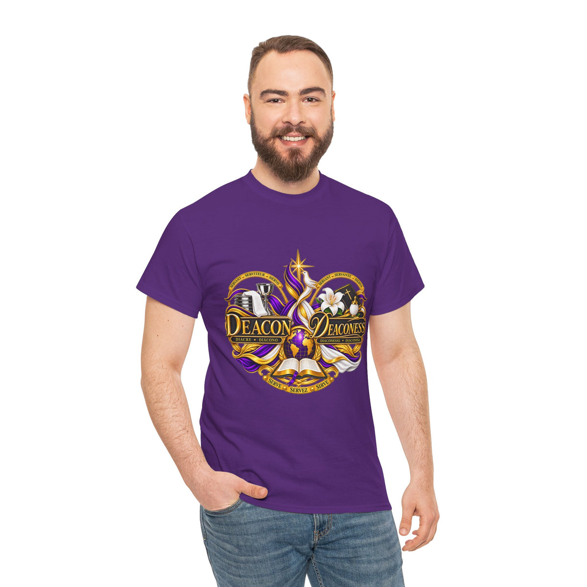 Deacon & Deaconess Heart Logo T-Shirt — Church Ministry Tee (Purple & Gold)