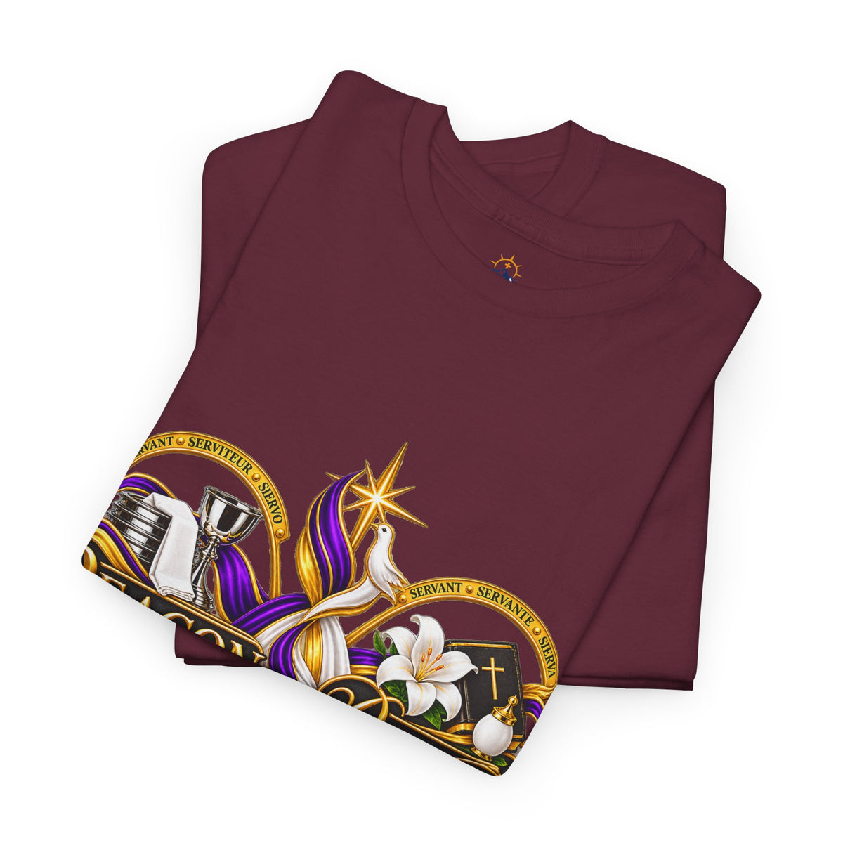 Deacon & Deaconess Heart Logo T-Shirt — Church Ministry Tee (Purple & Gold)