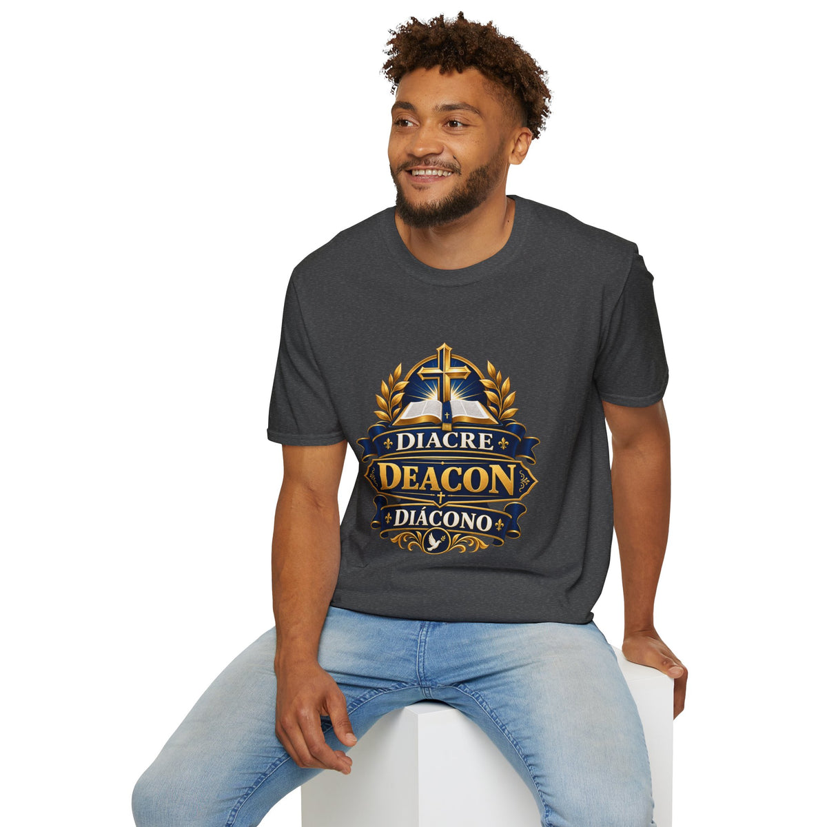 Deacon Faith T-Shirt — 'Diacre' Church Cross & Bible Emblem