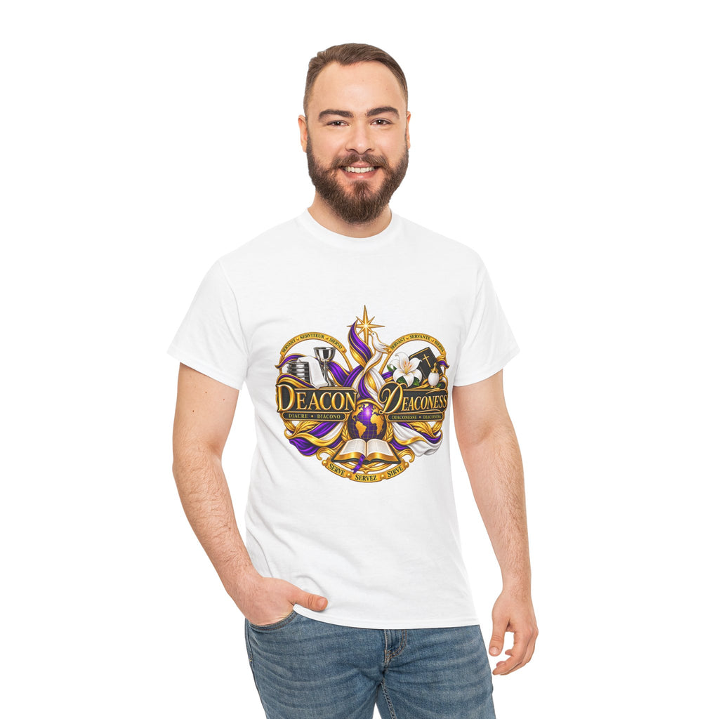Deacon & Deaconess Heart Logo T-Shirt — Church Ministry Tee (Purple & Gold)