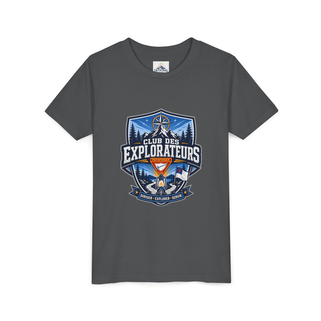 Explorateurs T-shirt pour les jeunes | Compas de camping, feu de camp, pins