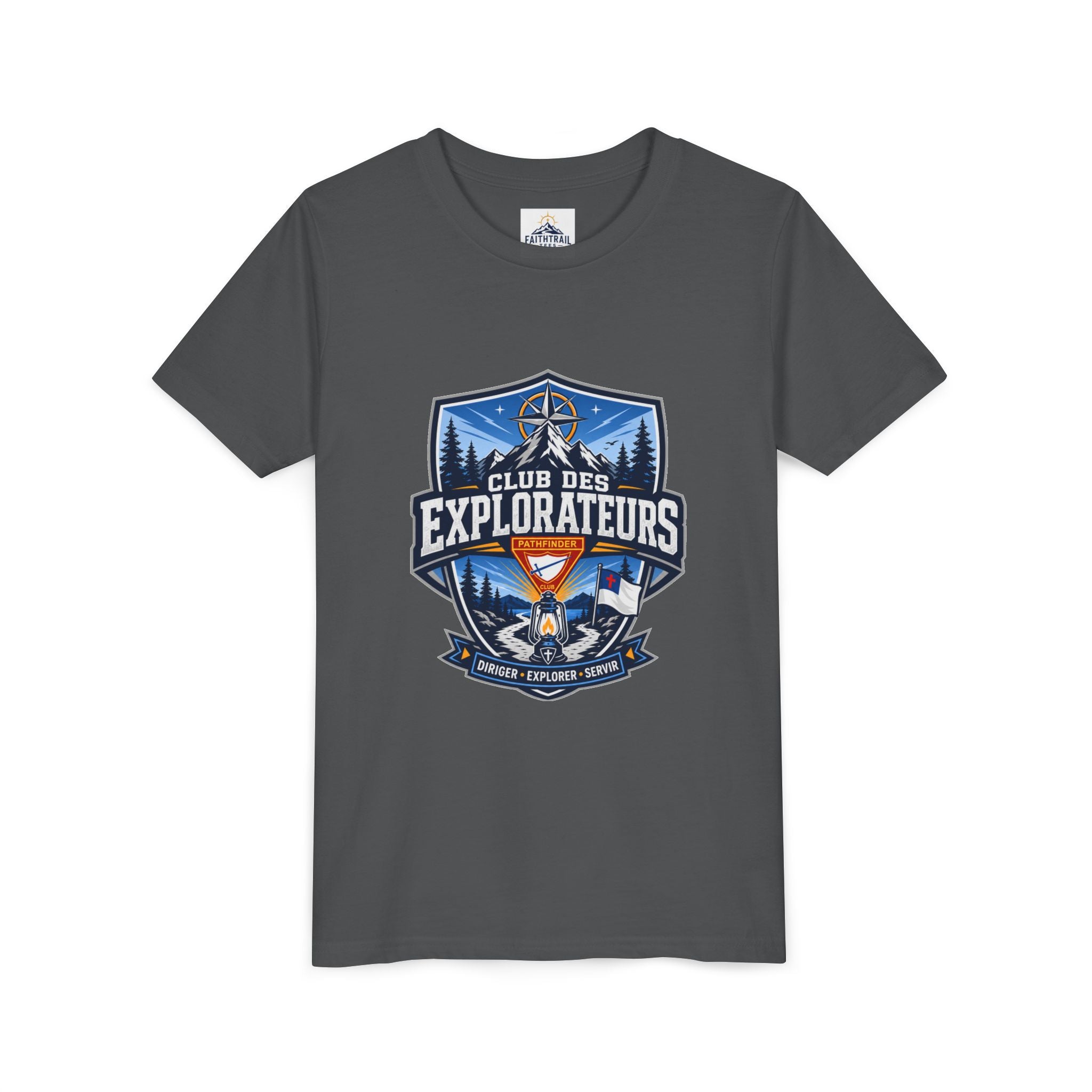 Explorateurs T-shirt pour les jeunes | Compas de camping, feu de camp, pins