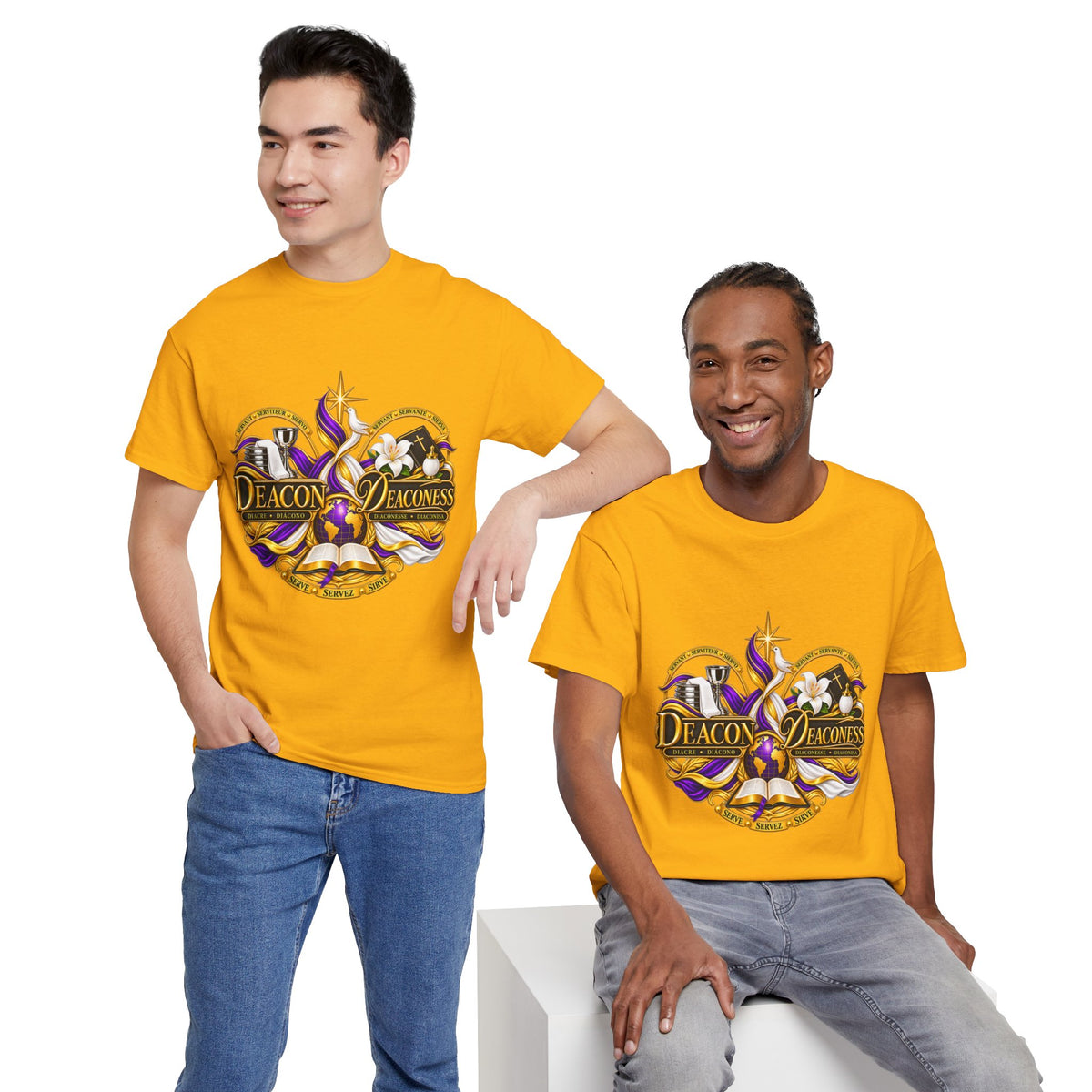 Deacon & Deaconess Heart Logo T-Shirt — Church Ministry Tee (Purple & Gold)
