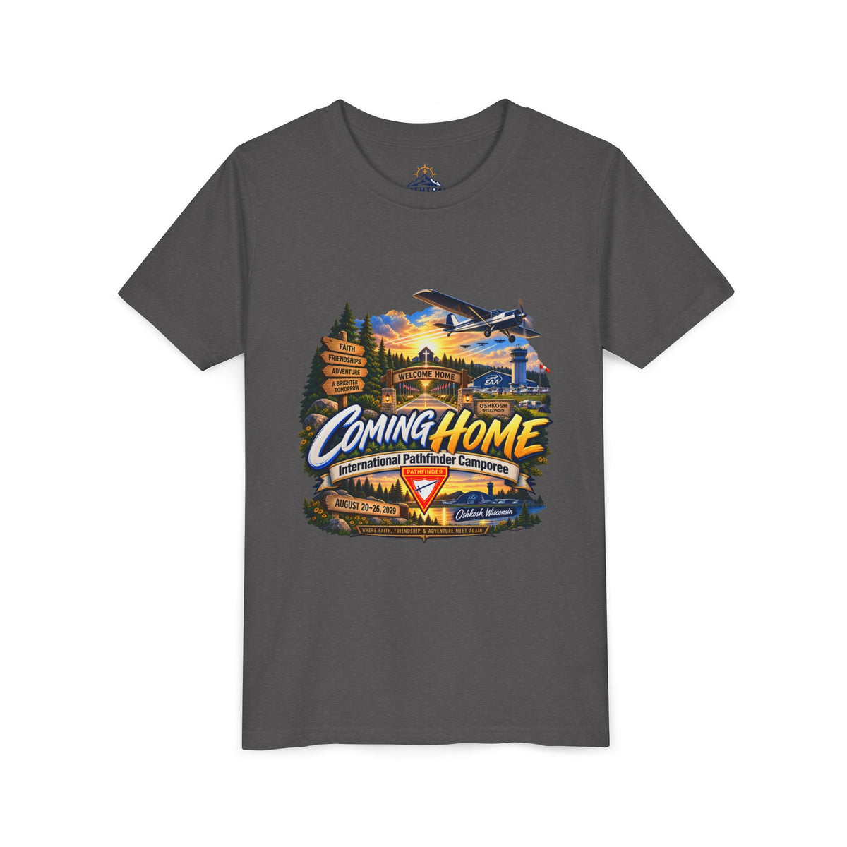 International Pathfinder Camporee - Stand Strong - Osh Kosh T-Shirt/Youth Tee — "Coming Home"