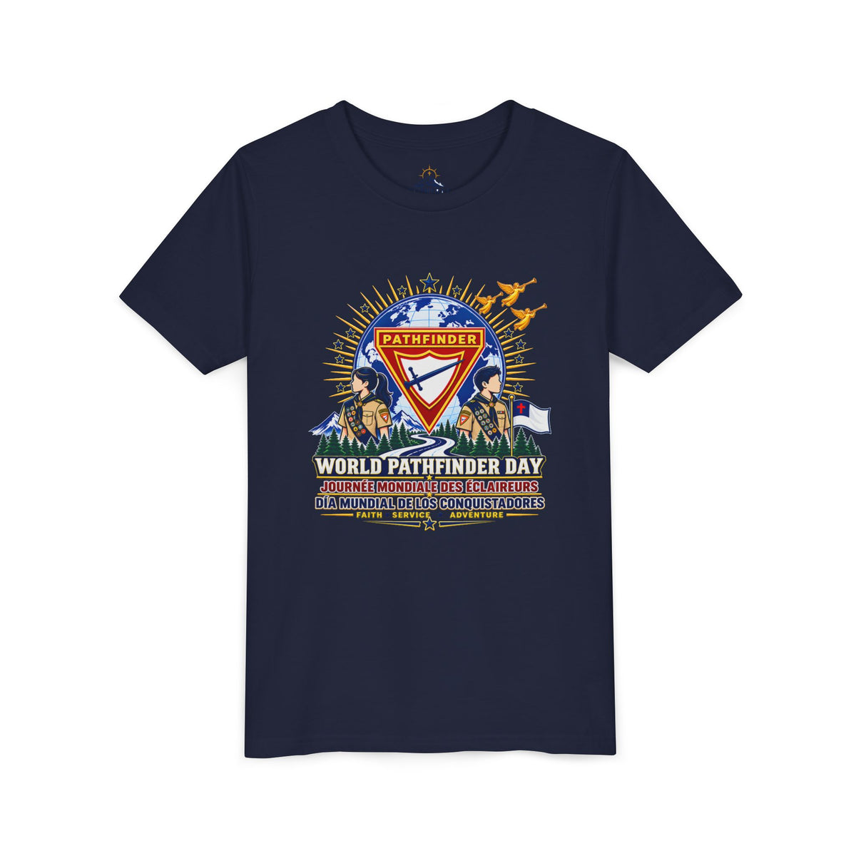 Youth Tee — World Pathfinder Day Badge Graphic (Trilingual)