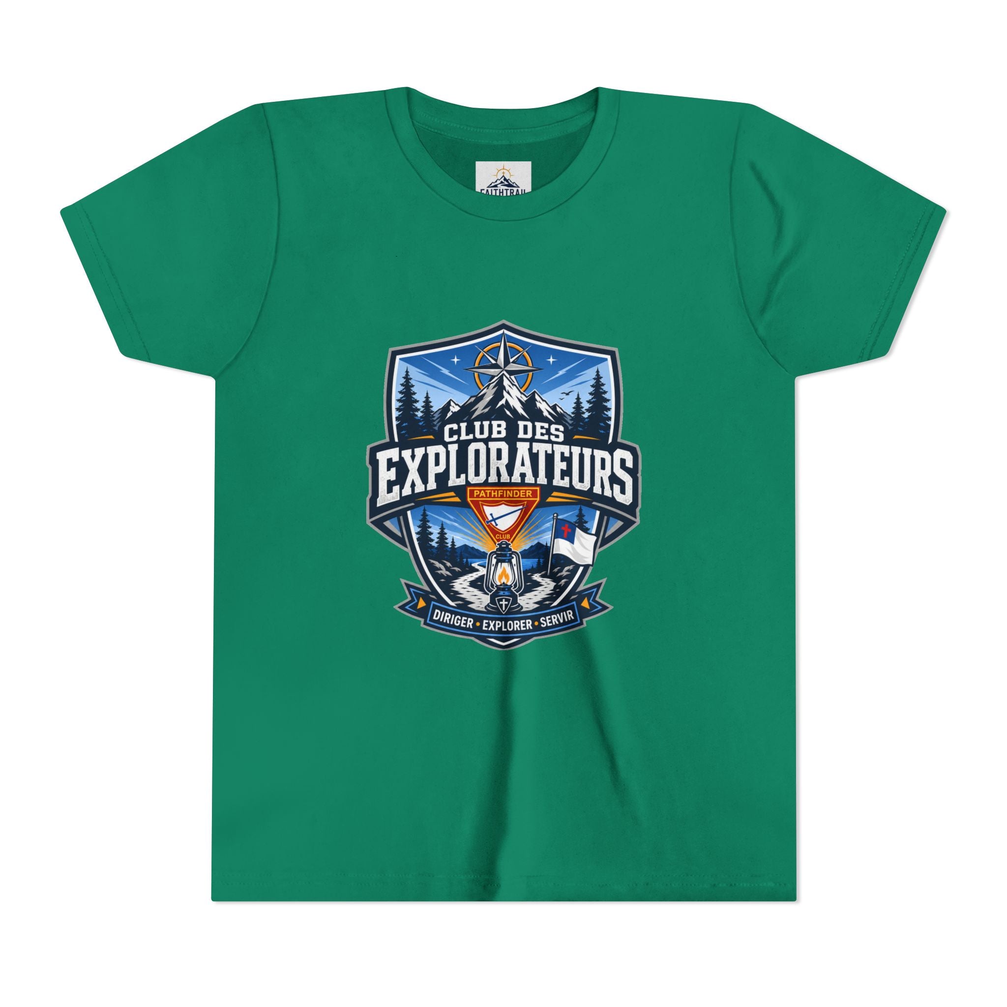 Explorateurs T-shirt pour les jeunes | Compas de camping, feu de camp, pins