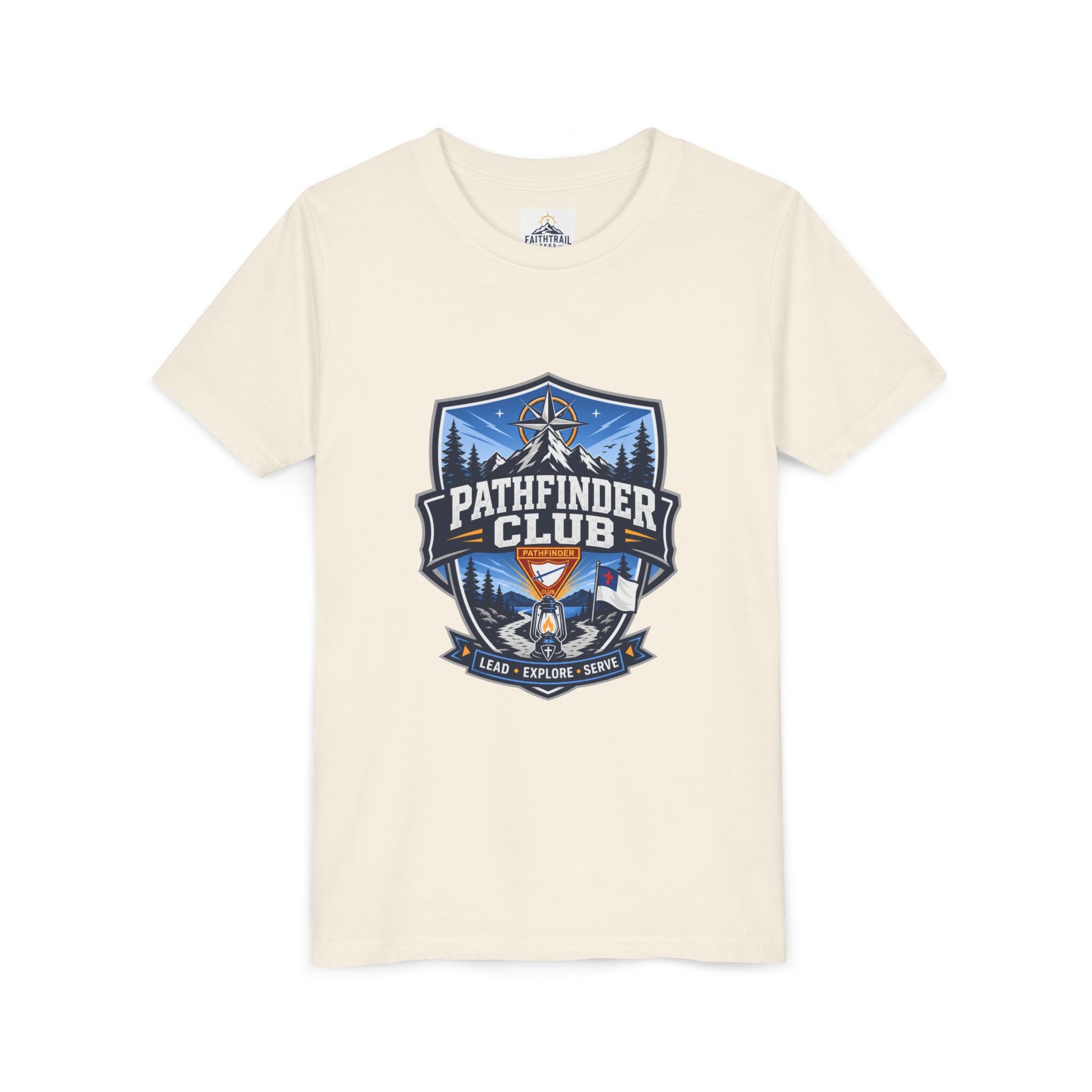 Pathfinder Club Youth T-Shirt | Camping Compass, Campfire, Pine Trees