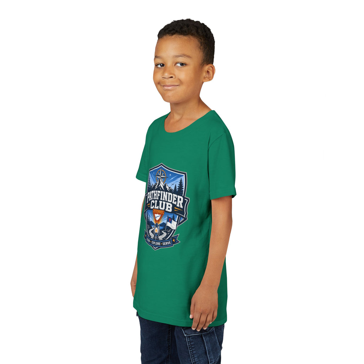 Conquistadores Camiseta para jóvenes | Camping Compass, Fogata, Pinos