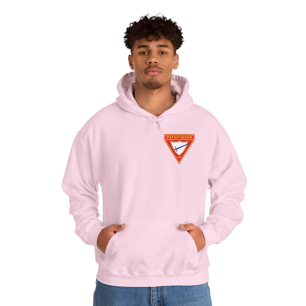 Pathfinder Club Hoodie — Vintage Triangle Patch Logo Hooded Sweatshirt