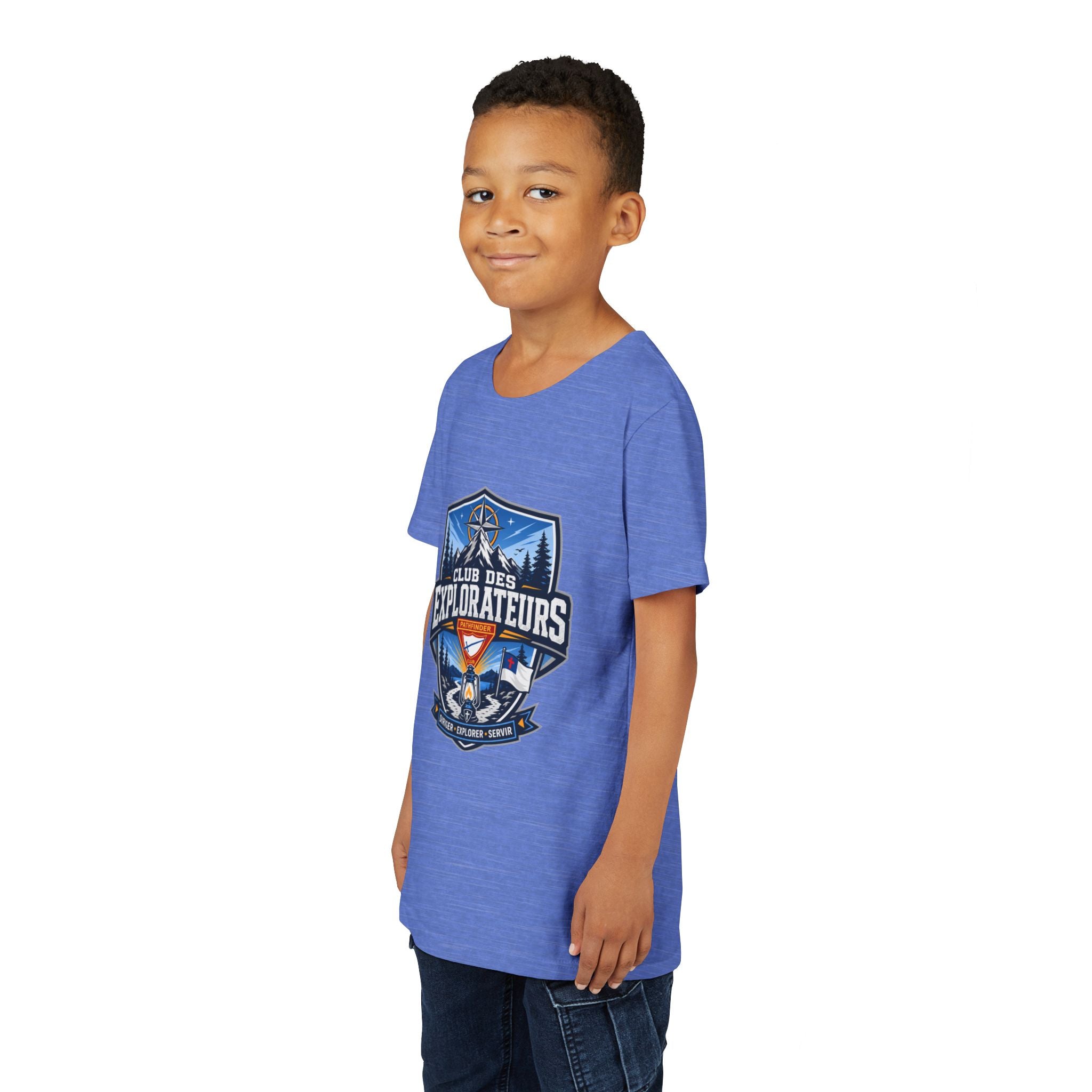 Explorateurs T-shirt pour les jeunes | Compas de camping, feu de camp, pins