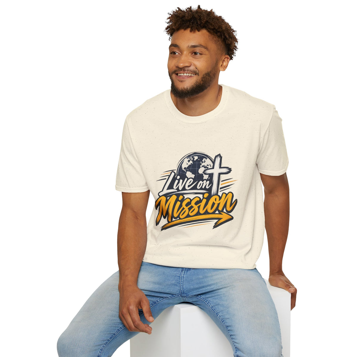 Live on Mission T-Shirt — Inspirational Christian Faith Tee with Globe & Cross Design