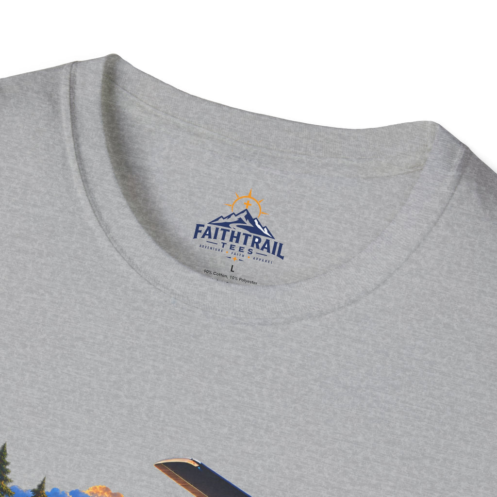 International Pathfinder Camporee 2029 (Stand Strong)- Coming Home T-Shirt — Vintage Airplane Sunset Travel Tee