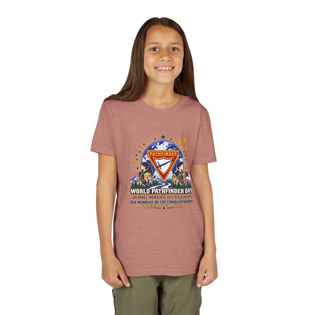Youth Tee — World Pathfinder Day Badge Graphic (Trilingual)