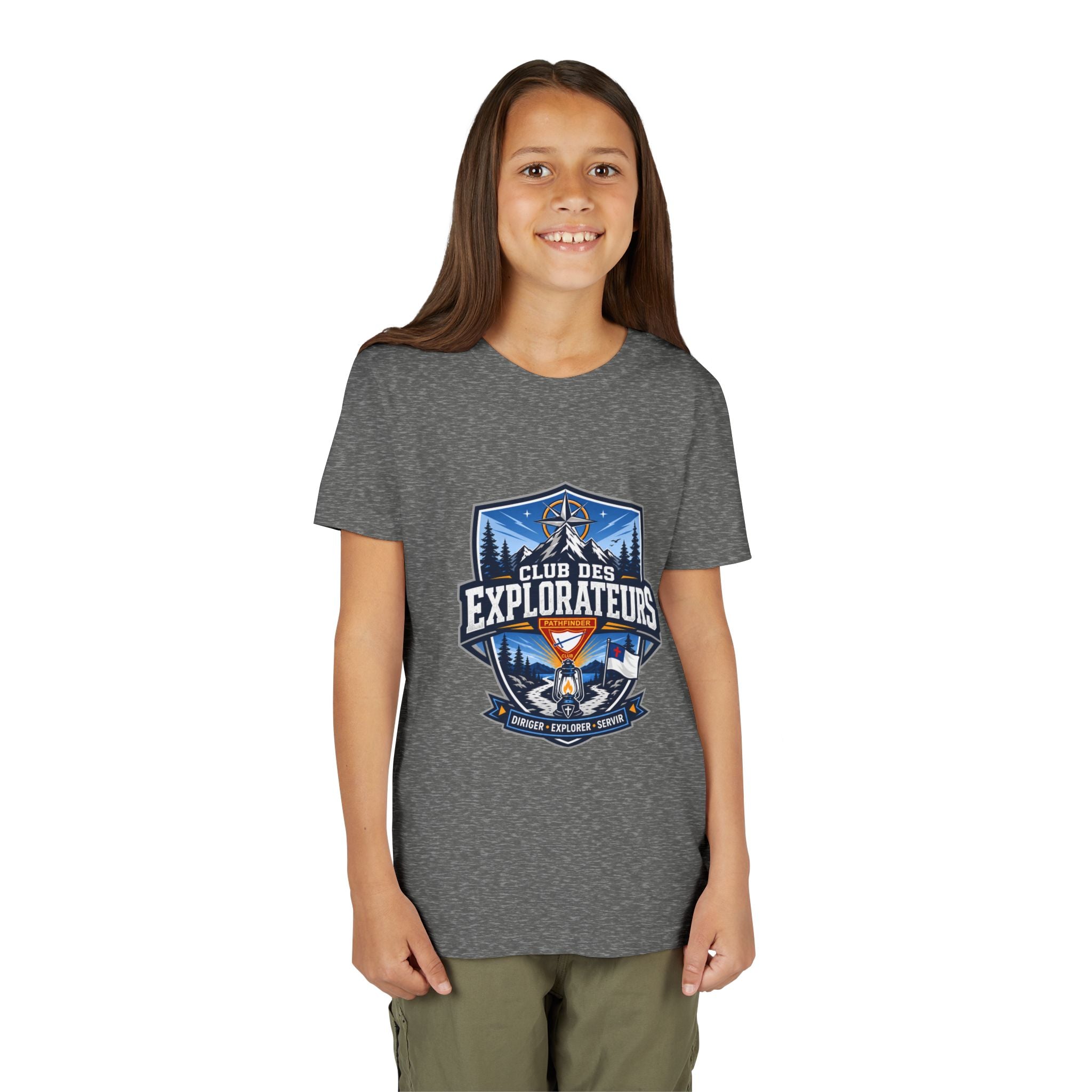 Explorateurs T-shirt pour les jeunes | Compas de camping, feu de camp, pins