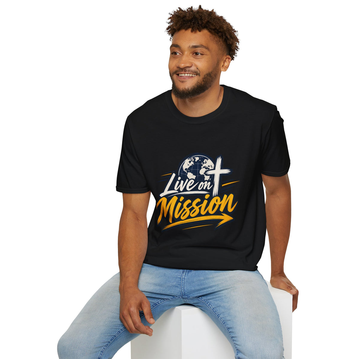 Live on Mission T-Shirt — Inspirational Christian Faith Tee with Globe & Cross Design