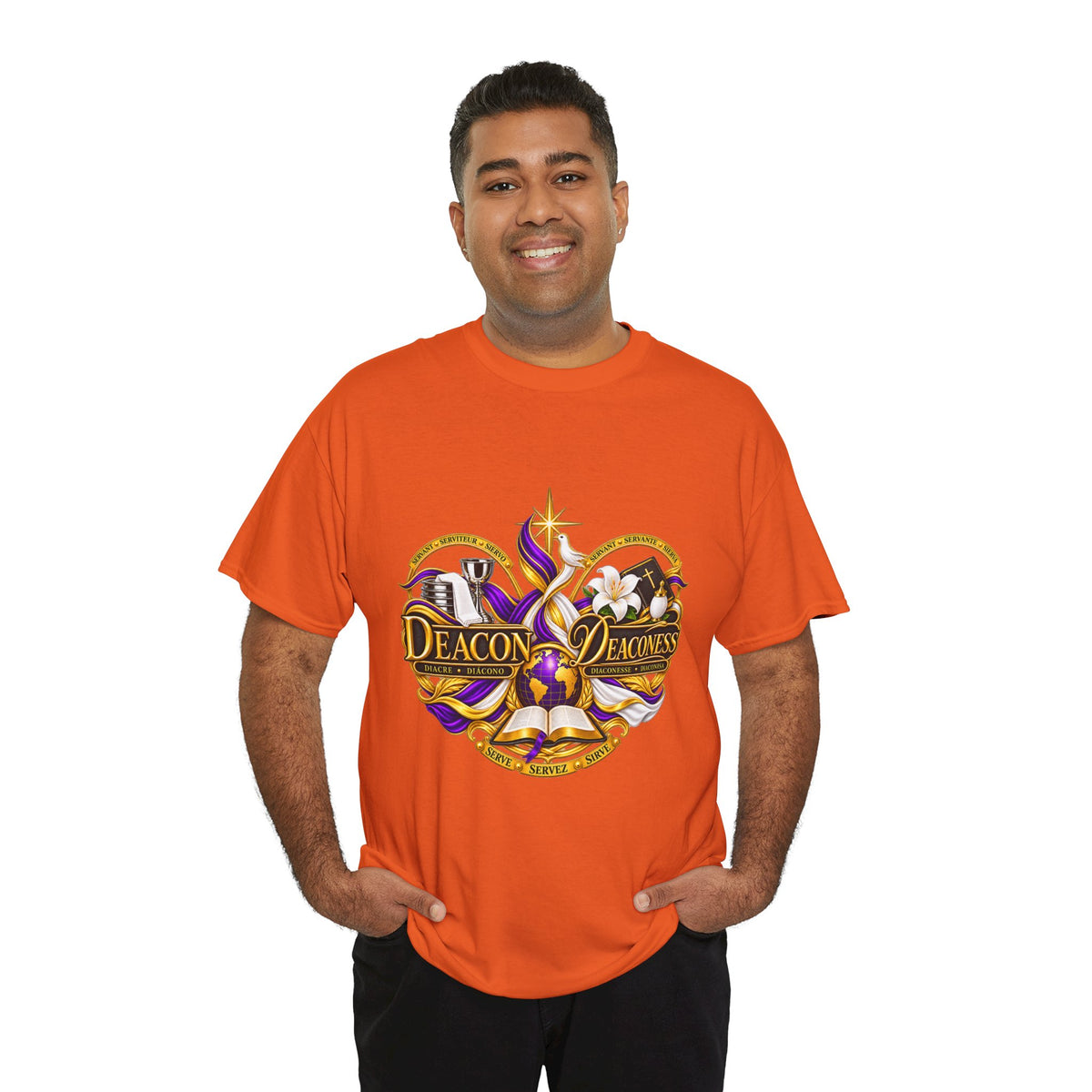 Deacon & Deaconess Heart Logo T-Shirt — Church Ministry Tee (Purple & Gold)
