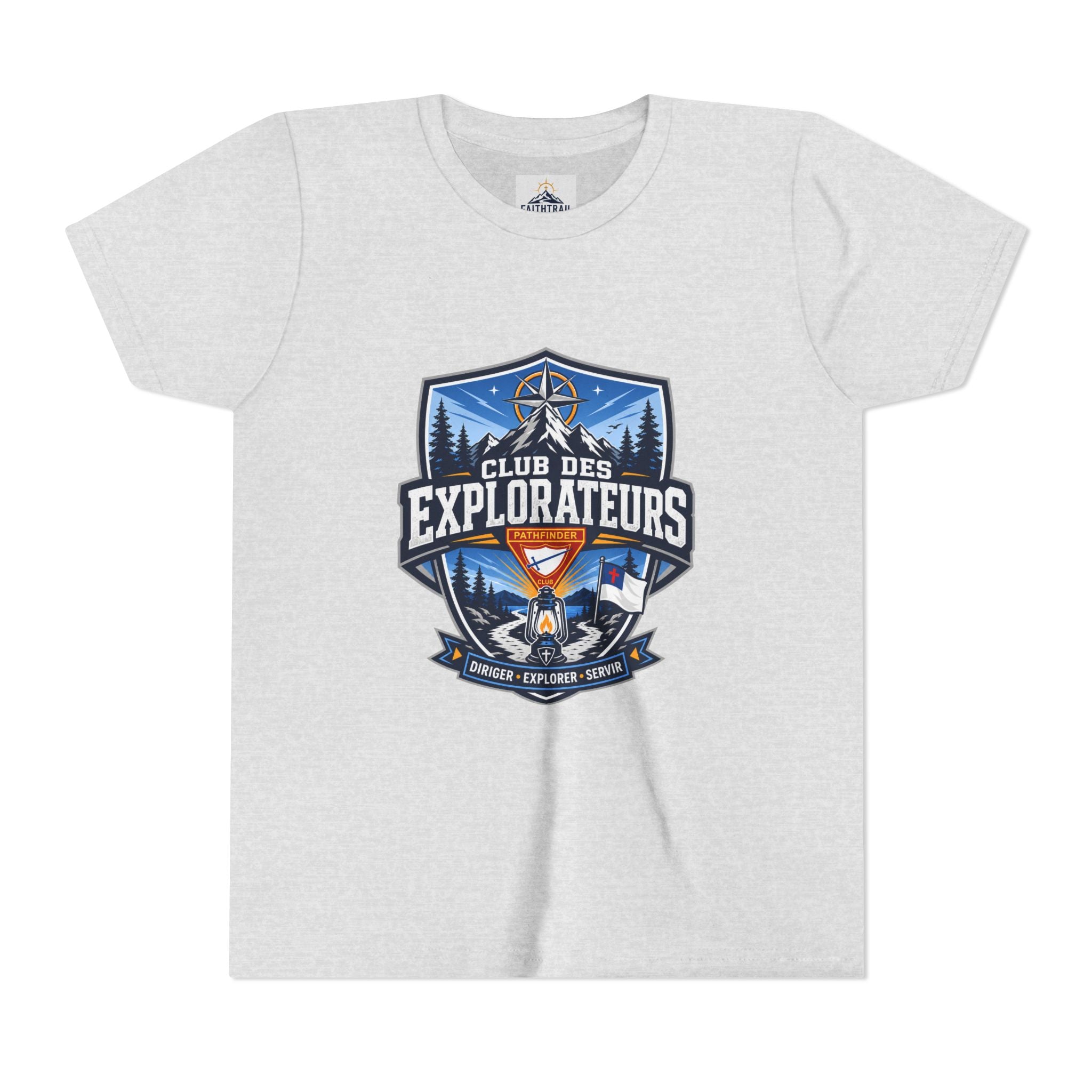 Explorateurs T-shirt pour les jeunes | Compas de camping, feu de camp, pins