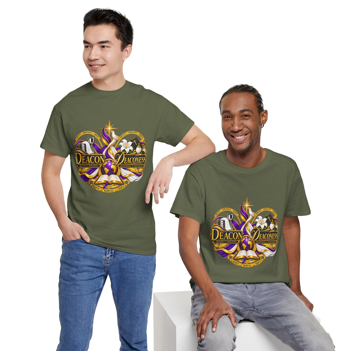 Deacon & Deaconess Heart Logo T-Shirt — Church Ministry Tee (Purple & Gold)