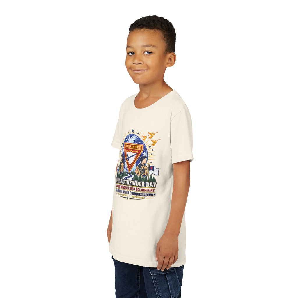 Youth Tee — World Pathfinder Day Badge Graphic (Trilingual)