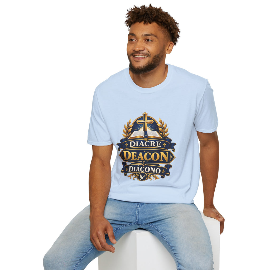 Deacon Faith T-Shirt — 'Diacre' Church Cross & Bible Emblem