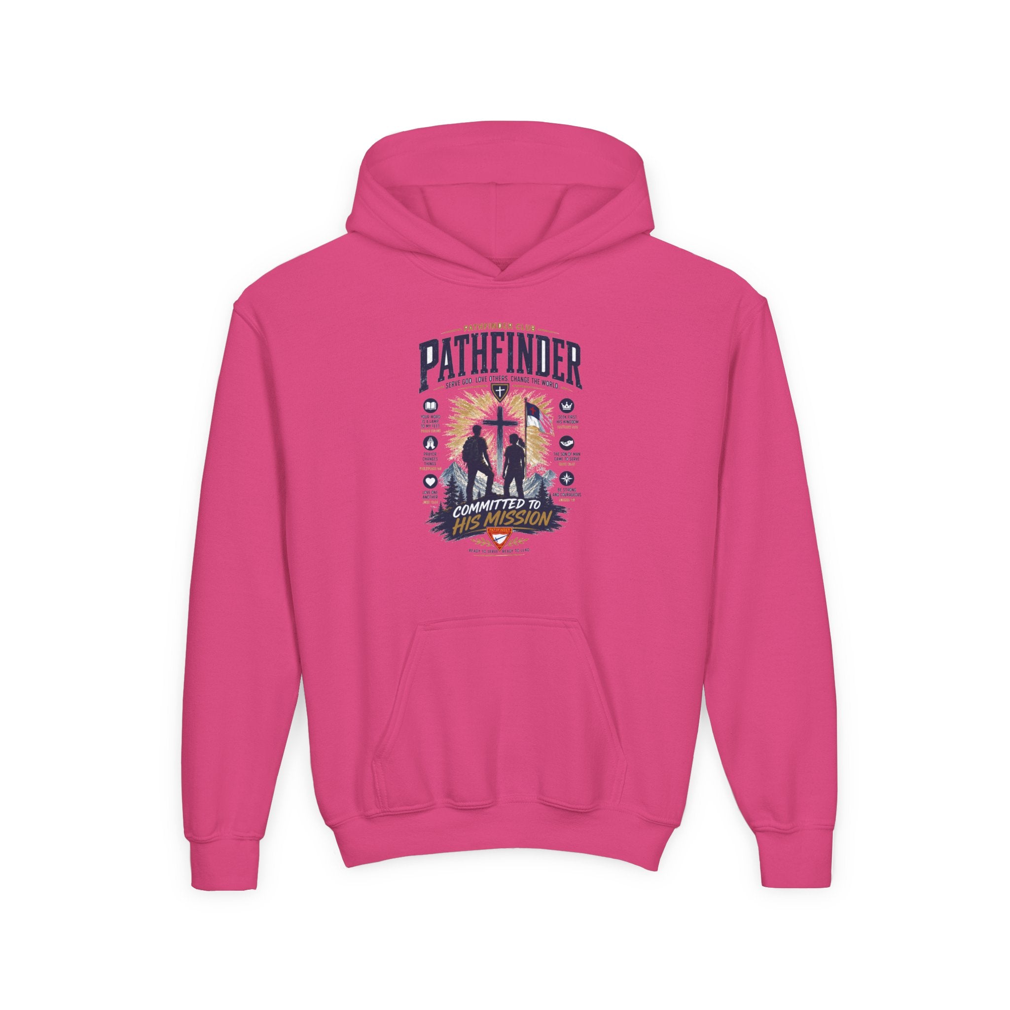 Pathfinder Cross Silhouette youth hoodie | Christian scout adventure design