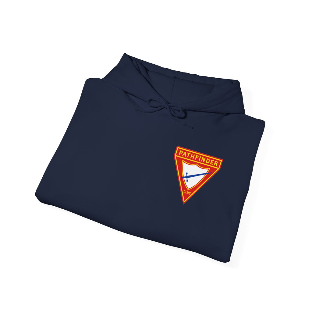 Pathfinder Club Hoodie — Vintage Triangle Patch Logo Hooded Sweatshirt