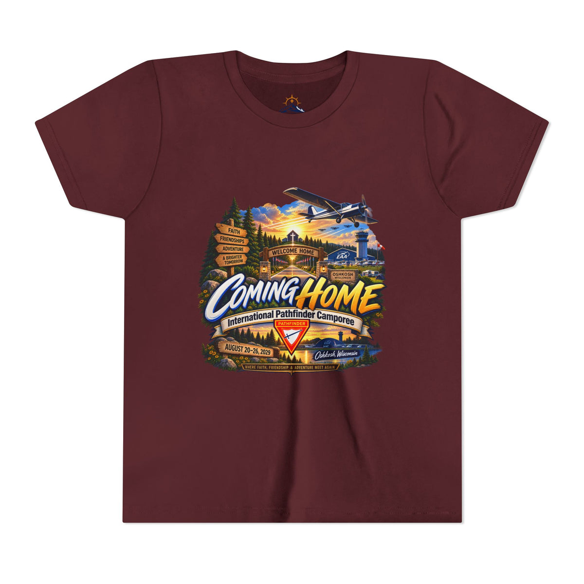 International Pathfinder Camporee - Stand Strong - Osh Kosh T-Shirt/Youth Tee — "Coming Home"