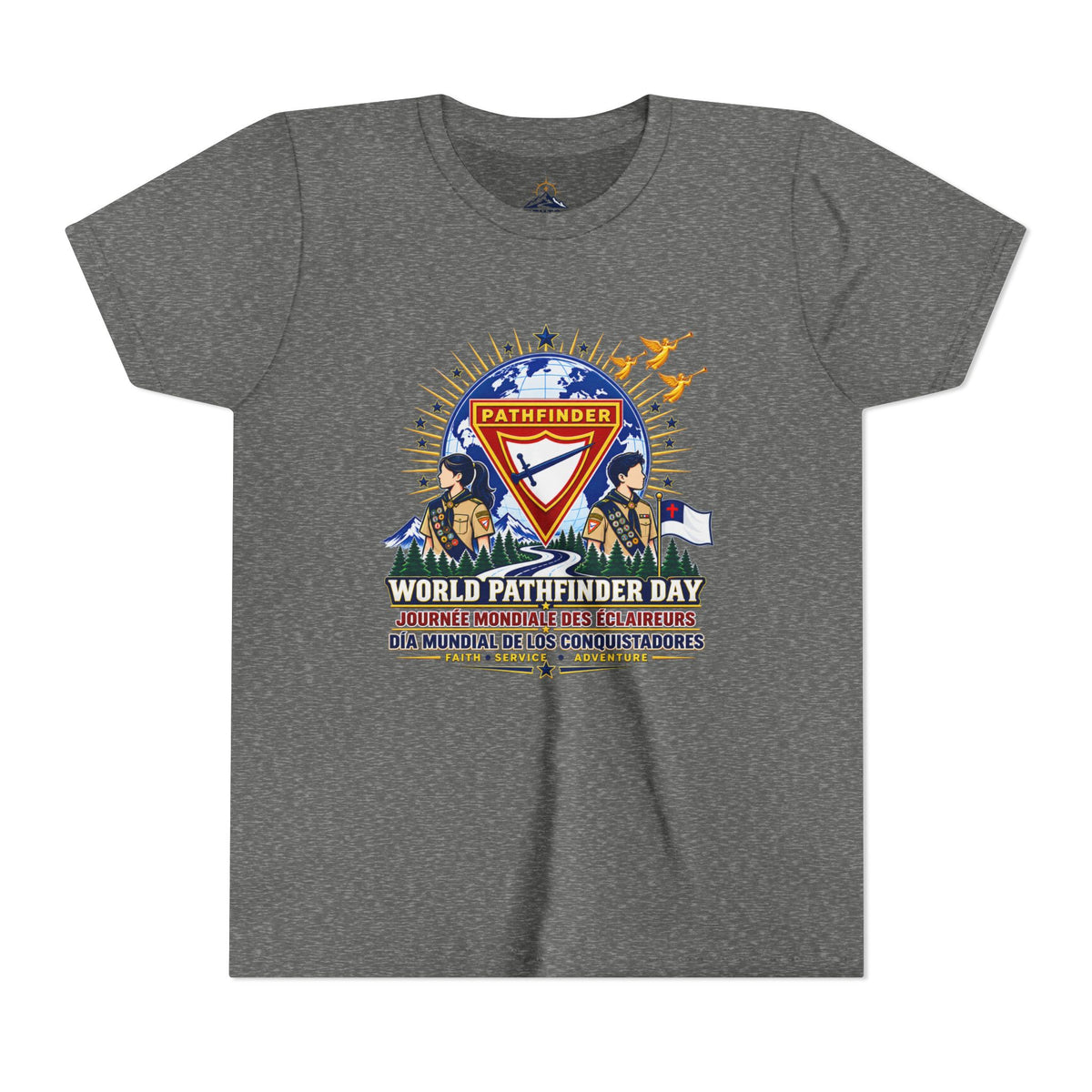 Youth Tee — World Pathfinder Day Badge Graphic (Trilingual)