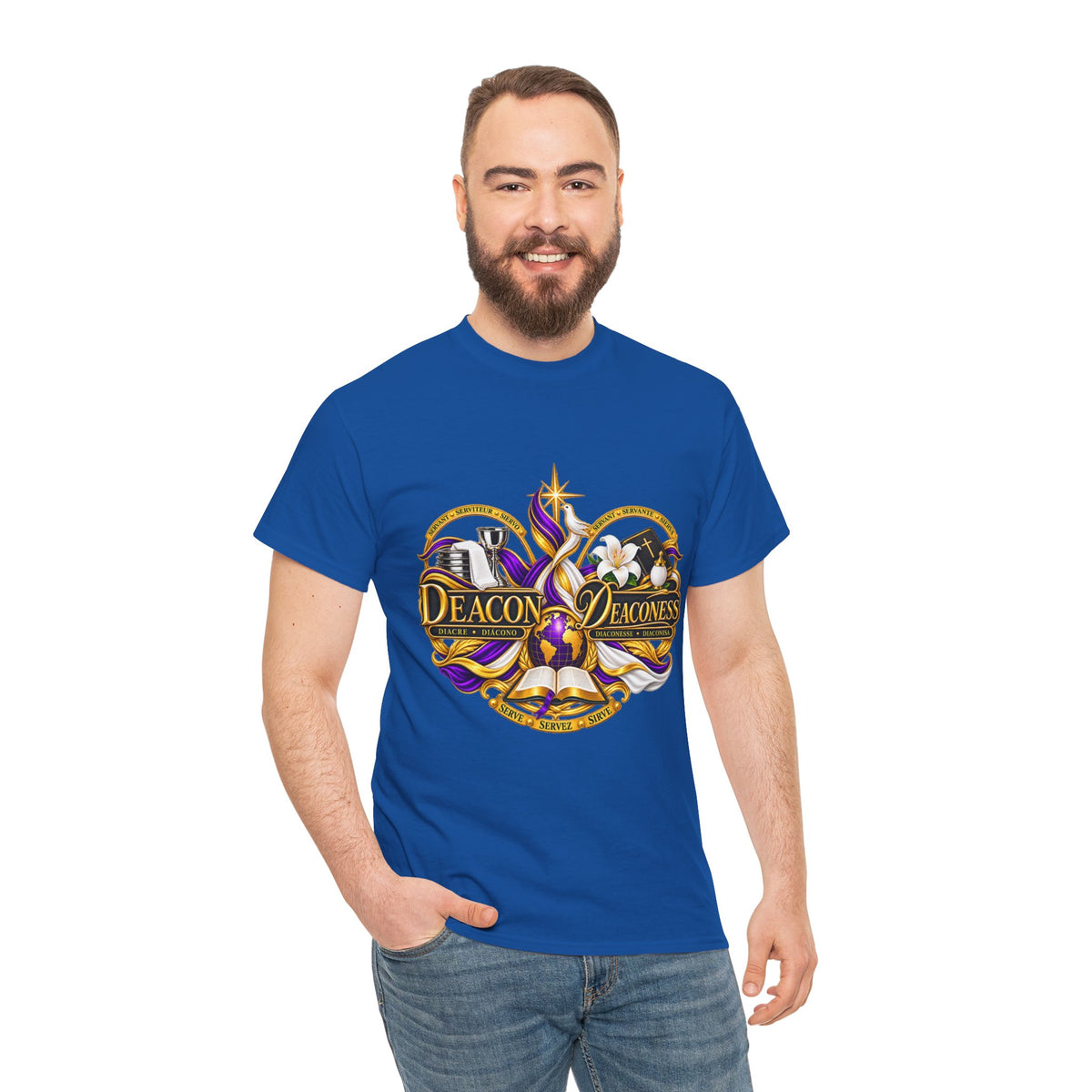 Deacon & Deaconess Heart Logo T-Shirt — Church Ministry Tee (Purple & Gold)