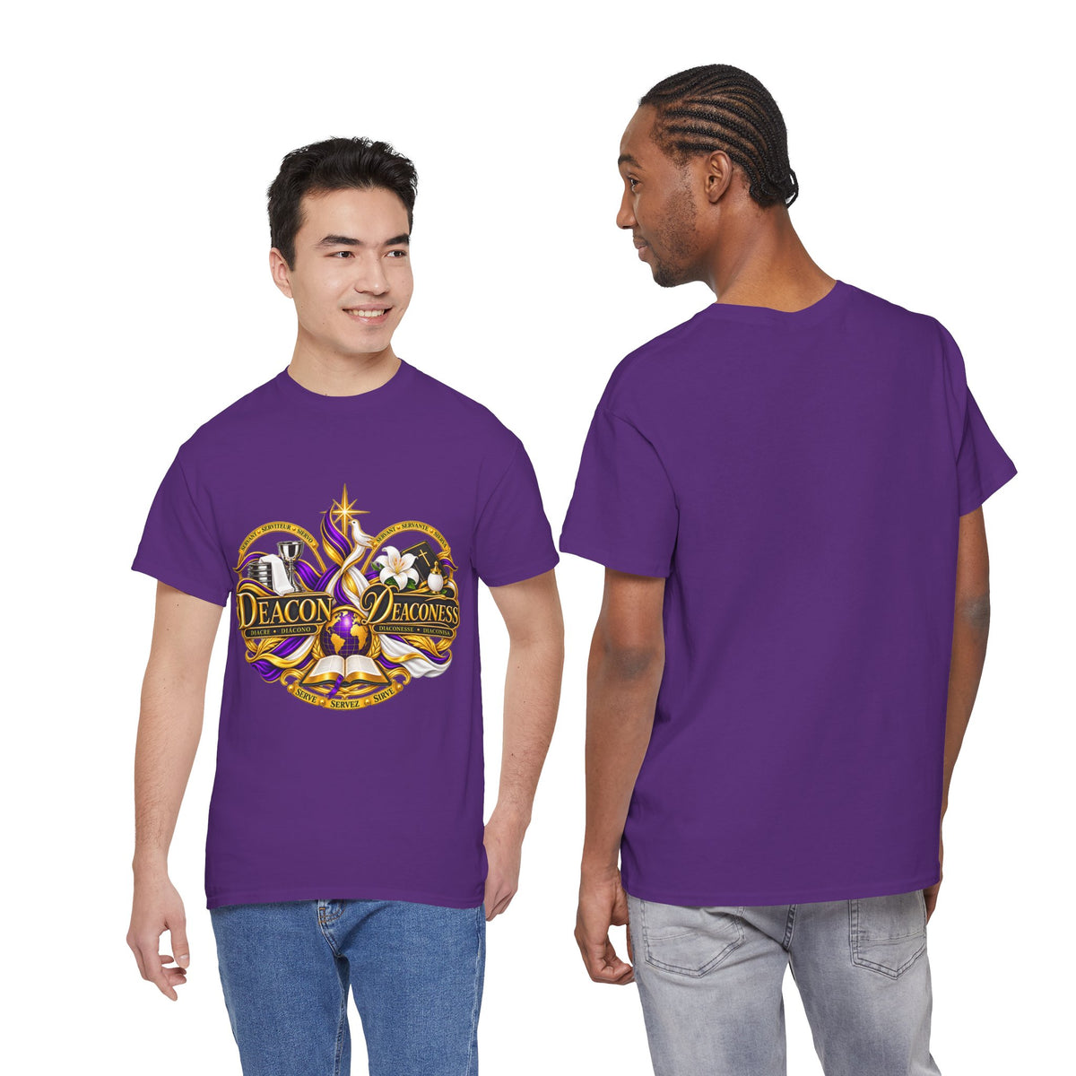 Deacon & Deaconess Heart Logo T-Shirt — Church Ministry Tee (Purple & Gold)