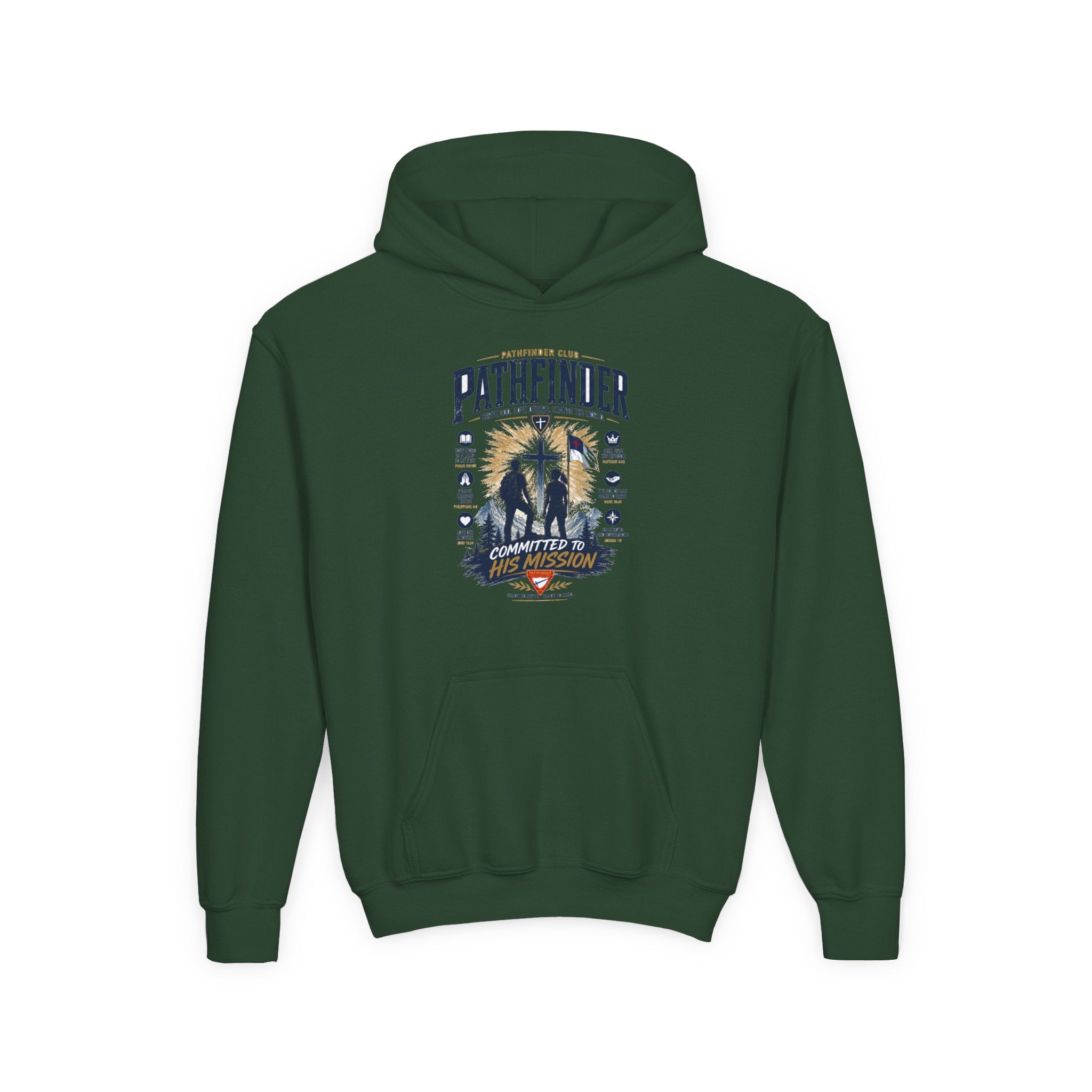 Pathfinder Cross Silhouette youth hoodie | Christian scout adventure design