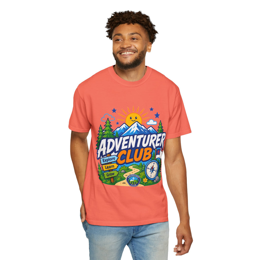 Adventurer Club Adult Unisex T-shirt | Camping Adventure Badge Graphic