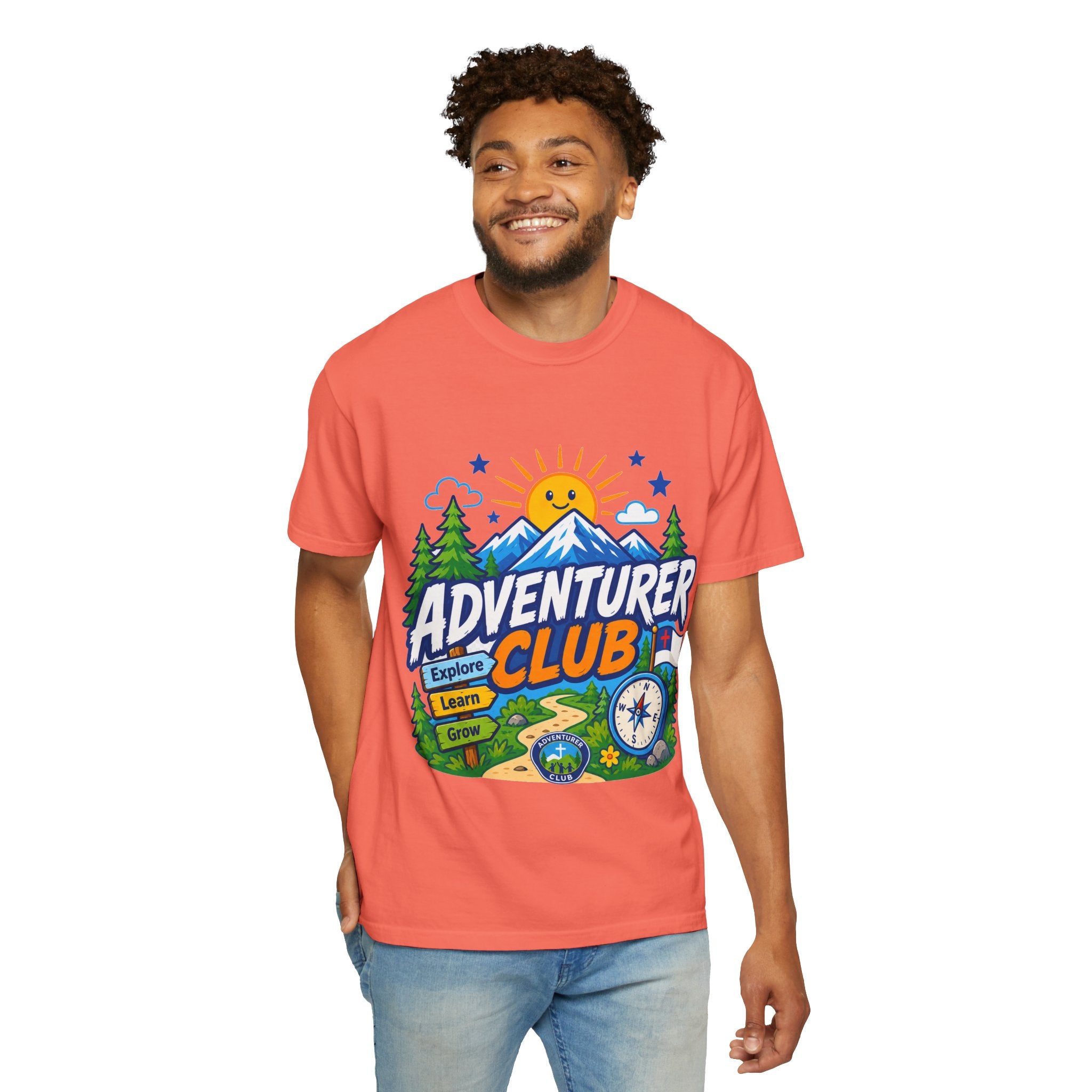 Adventurer Club Adult Unisex T-shirt | Camping Adventure Badge Graphic