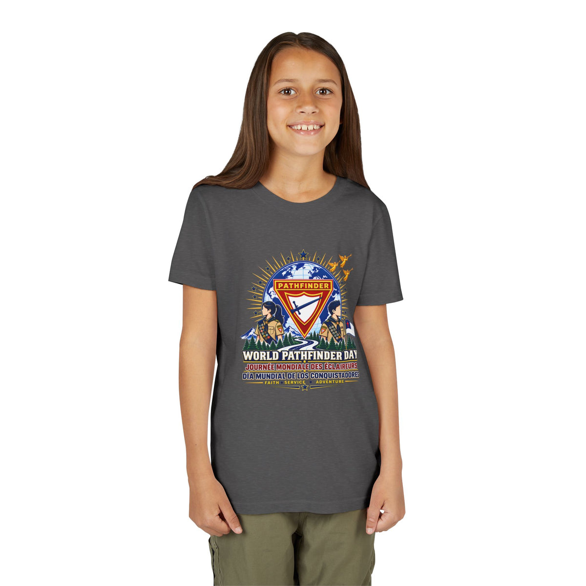 Youth Tee — World Pathfinder Day Badge Graphic (Trilingual)