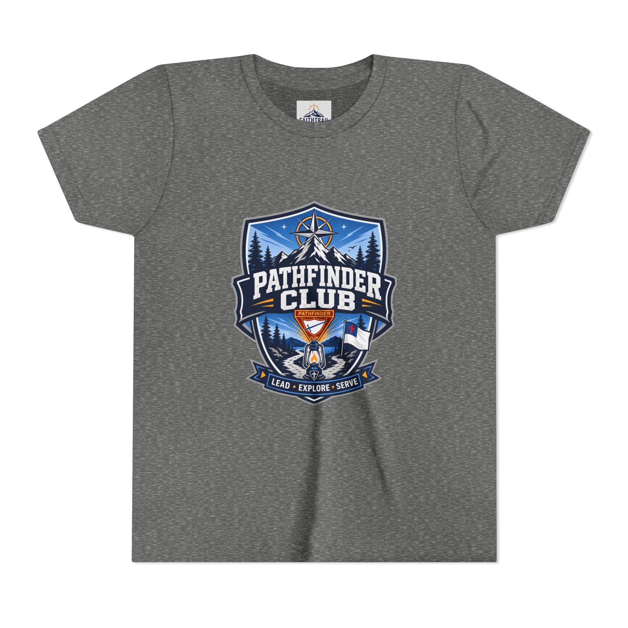 Pathfinder Club Youth T-Shirt | Camping Compass, Campfire, Pine Trees