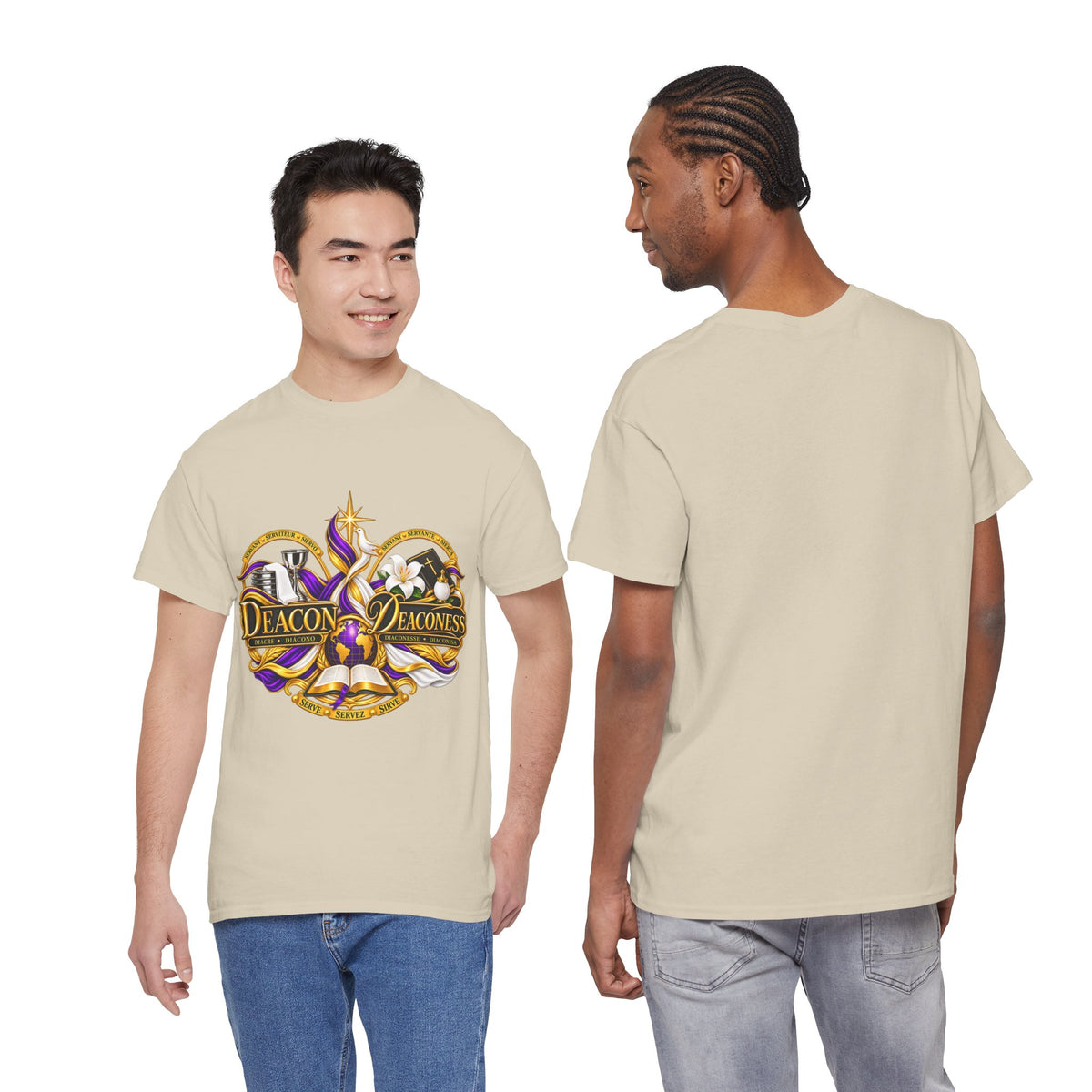 Deacon & Deaconess Heart Logo T-Shirt — Church Ministry Tee (Purple & Gold)