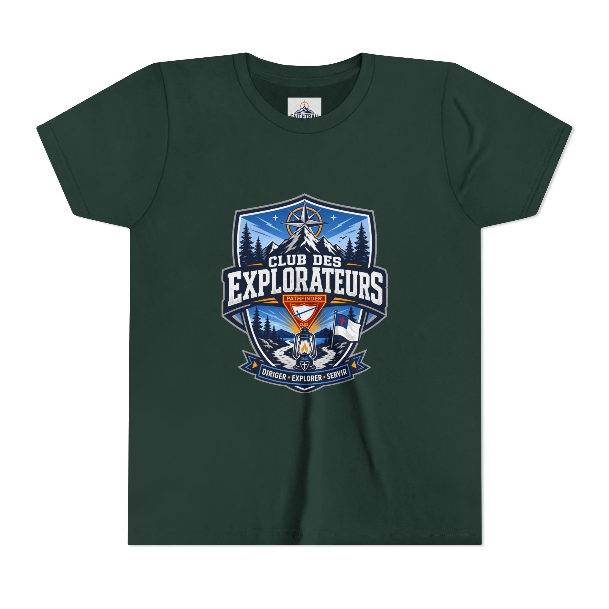 Explorateurs T-shirt pour les jeunes | Compas de camping, feu de camp, pins
