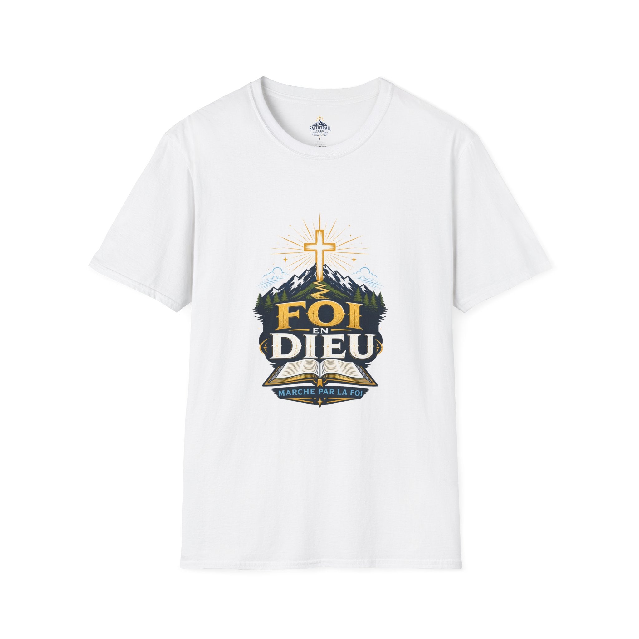 Faith Mountain T‑Shirt — "Foi Dieu" Cross Christian Tee
